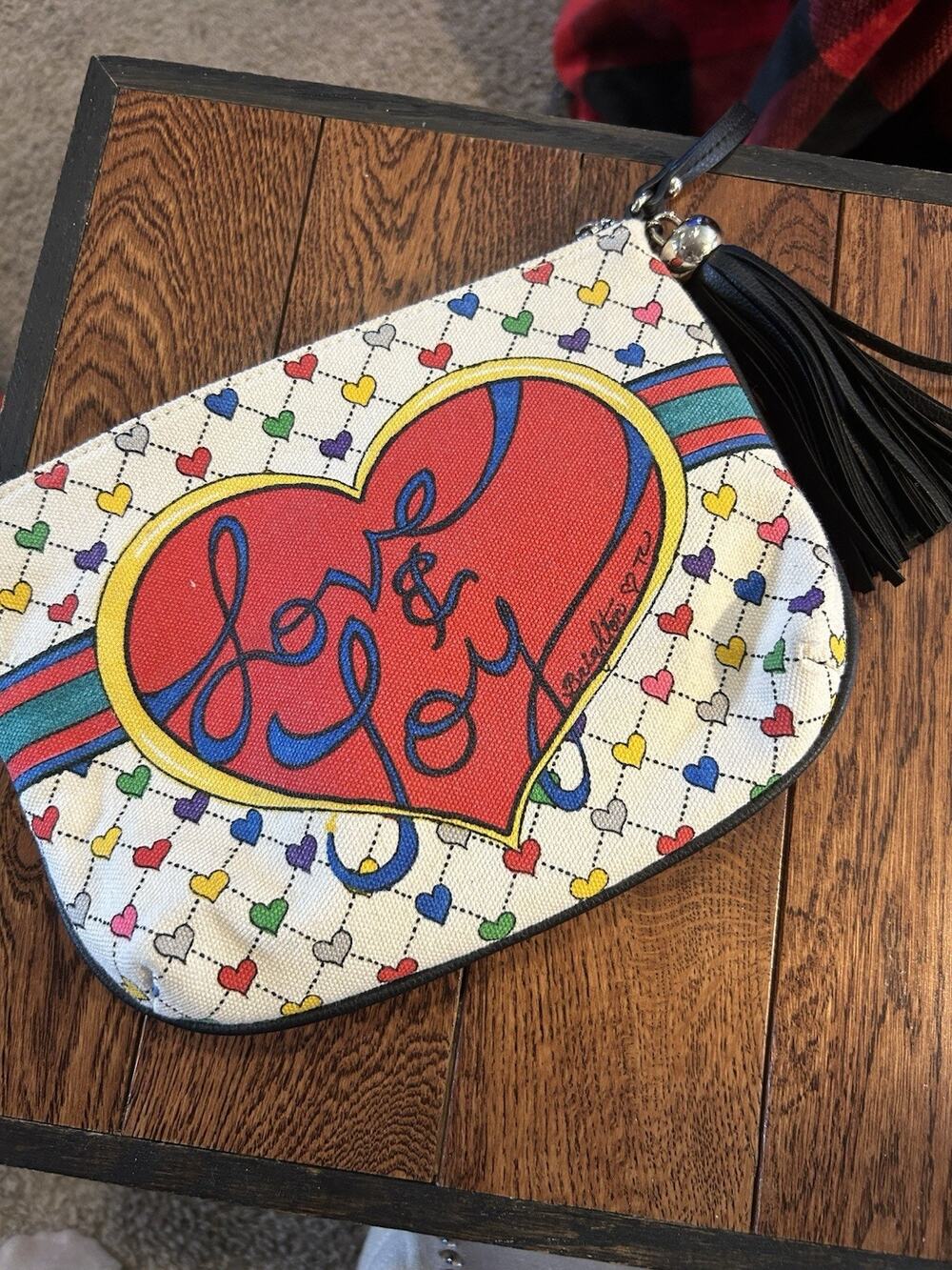 Brighton Love & Joy Crossbody Multi Colored Canvas Handbag Purse With Tassel